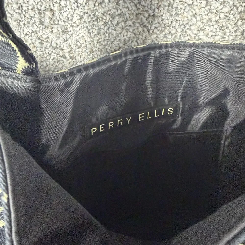 Perry Ellis Shoulder Tote Bag 11x18.5 Corporate Dropout Mod Travel Tech Noir